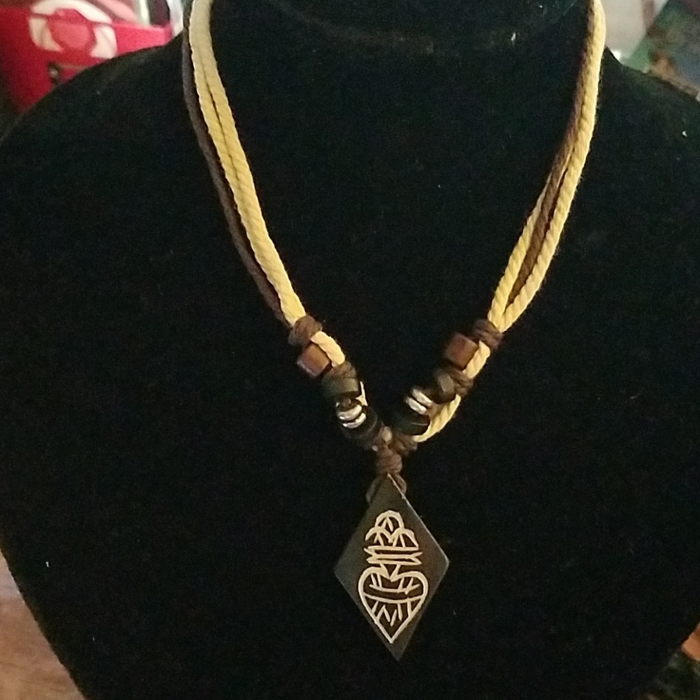 Nature Stones, Beads, & Twine Necklace 23"